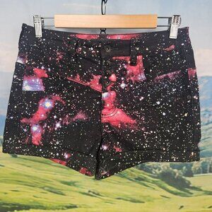 Blackheart Galaxy Print High Rise Shorts Womens 9 Micro Button Fly Space Summer